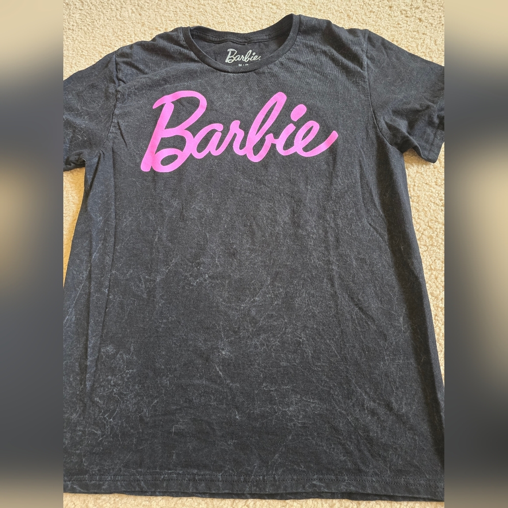 2/$25 Barbie Black and Grey T‑Shirt with Pink Logo